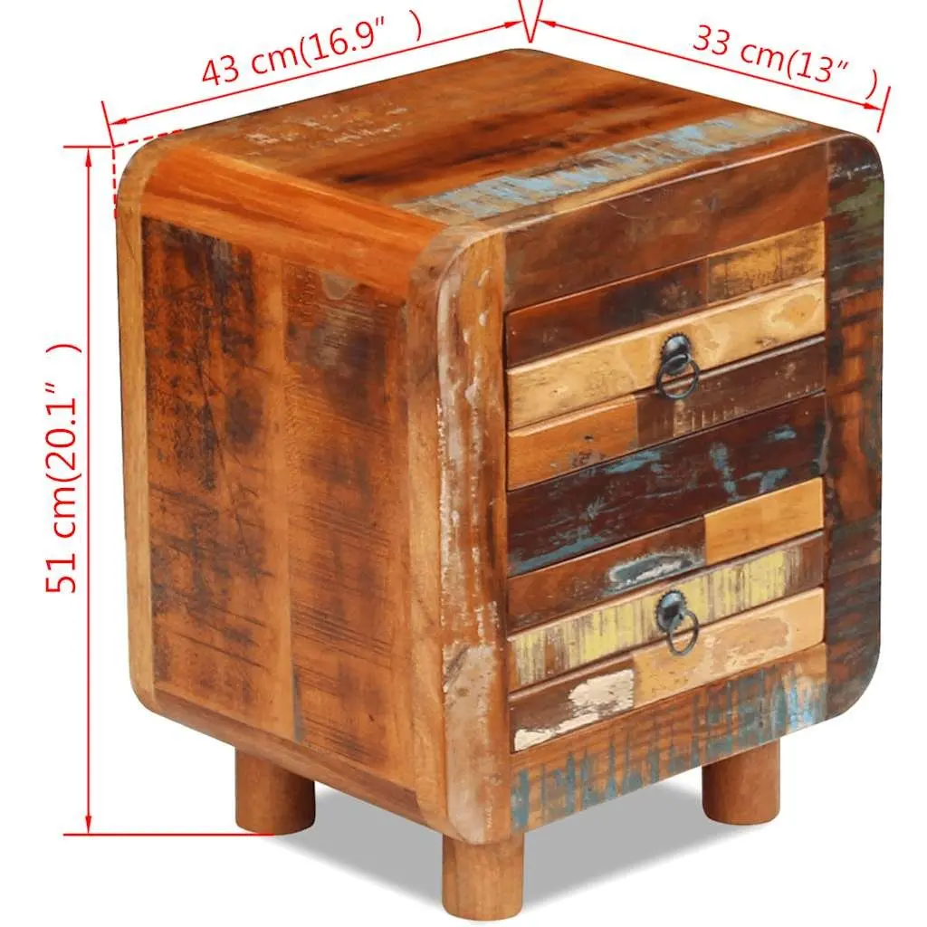 Bedside Table Brown 43x33x51 cm Solid Reclaimed Wood 2 Drawers