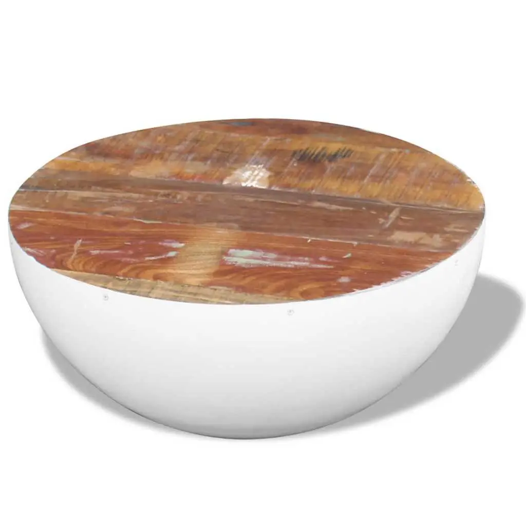 Bowl Shaped Coffee Table Solid Reclaimed Wood White Accent Living Room Furniture