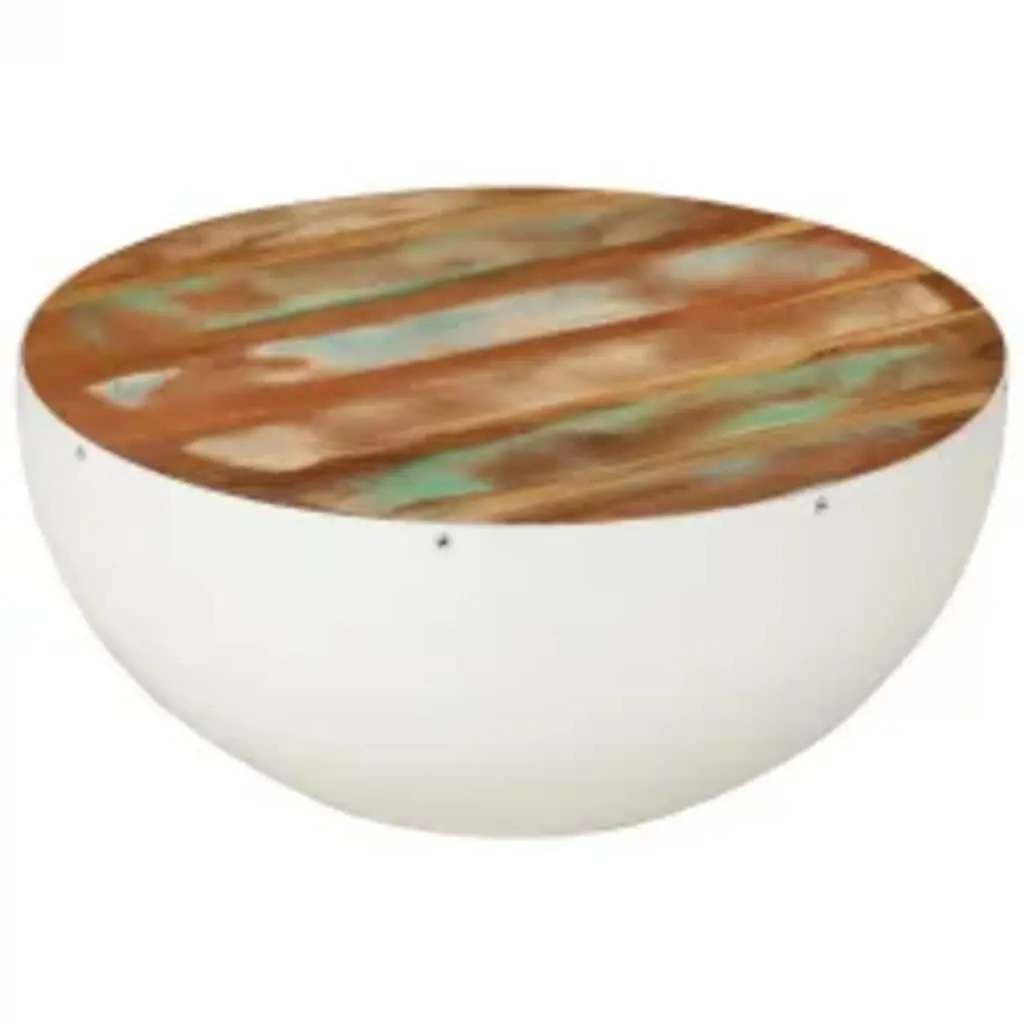 Bowl Shaped Coffee Table Solid Reclaimed Wood White Accent Living Room Furniture