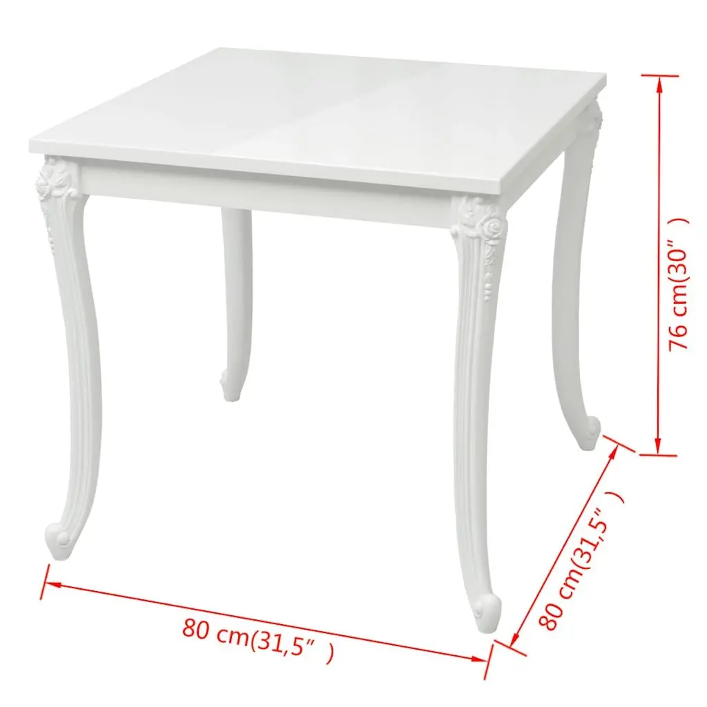 Dining Table 80x80x76 cm High Gloss White Kitchen Furniture Modern Design