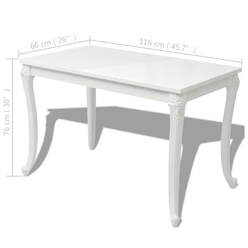 Dining Table 116x66x76 cm High Gloss White Kitchen Room Furniture Sleek Design
