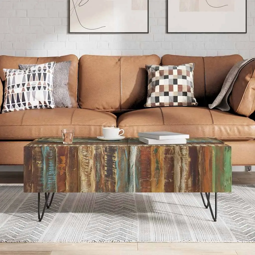 Coffee Table Multicolour Solid Reclaimed Wood Handmade Retro Style