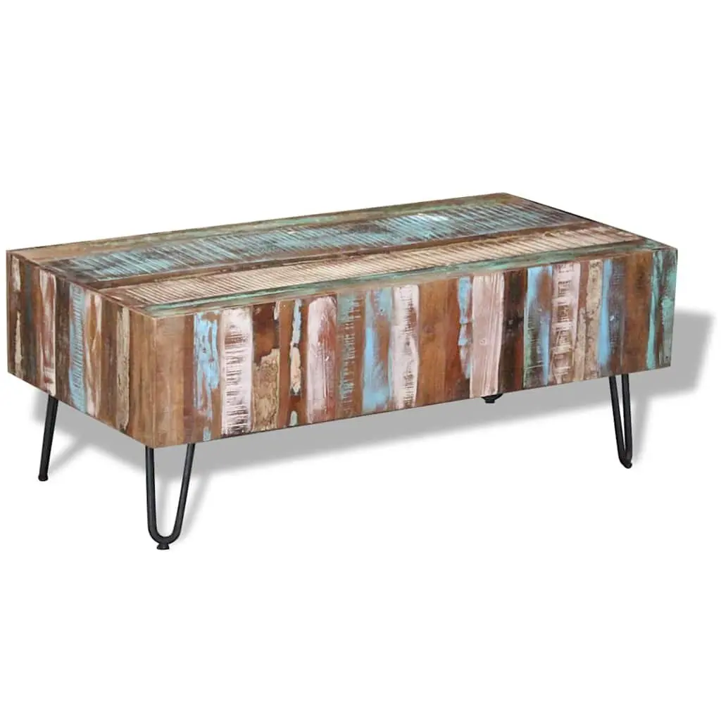 Coffee Table Multicolour Solid Reclaimed Wood Handmade Retro Style