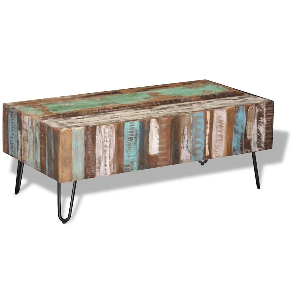 Coffee Table Multicolour Solid Reclaimed Wood Handmade Retro Style