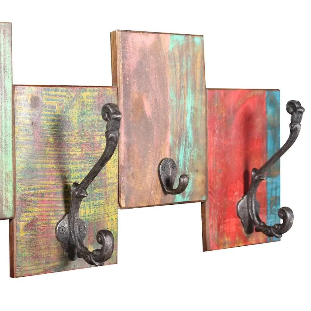 Coat Rack Multicolour 7 Hooks Solid Reclaimed Wood Vintage Style Wall Mount
