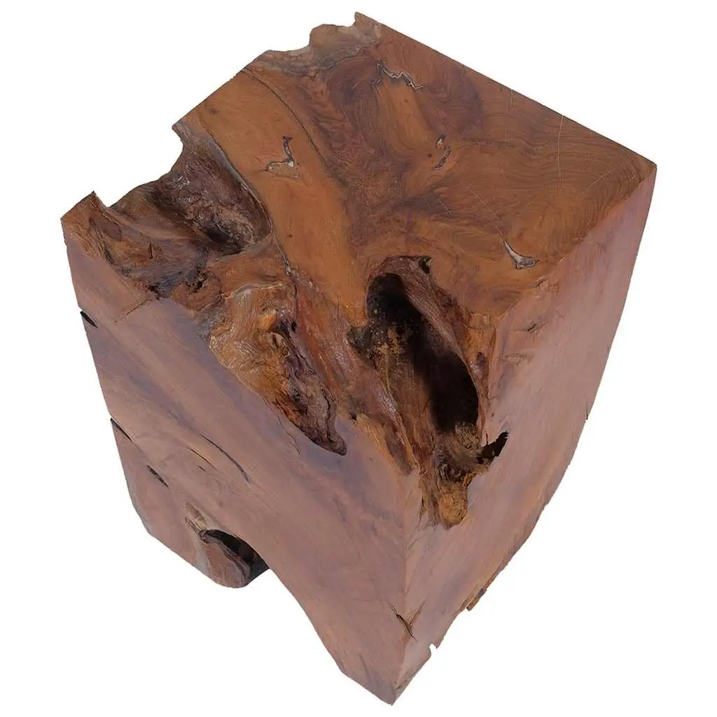Wooden Stool Brown Solid Teak Handmade Footrest Side Table Rustic Natural