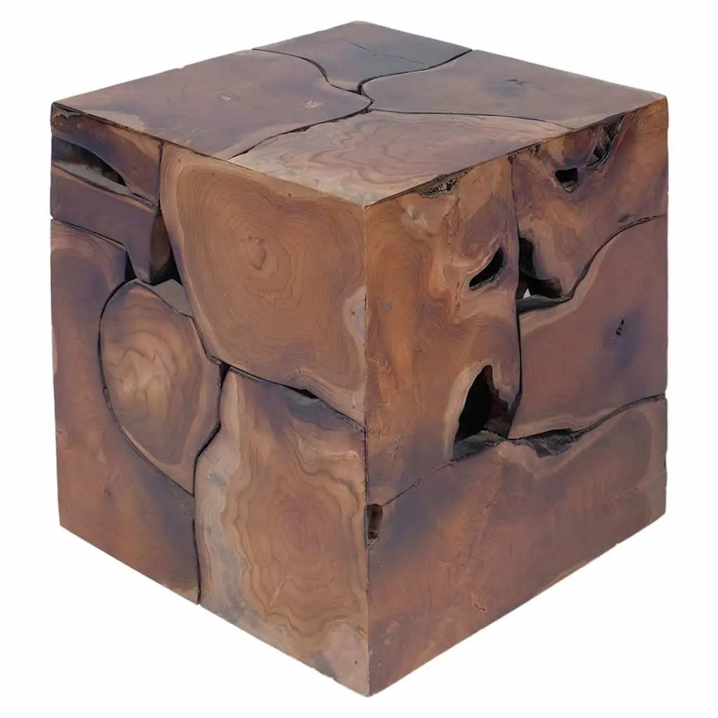 Wooden Stool Brown 40x40x45 cm Handmade Teak Side Table Footrest Seat