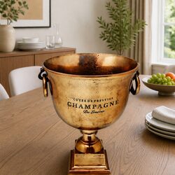 Trophy Cup Champagne Cooler Wine Ice Bucket with Handles Party Beverage Brown