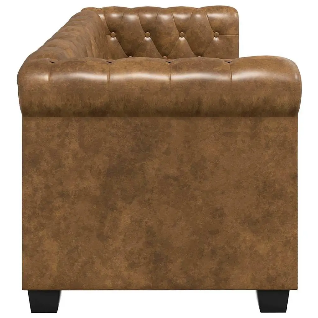 2-Seater Chesterfield Sofa Tufted Studded Brown Artificial Leather Living Room