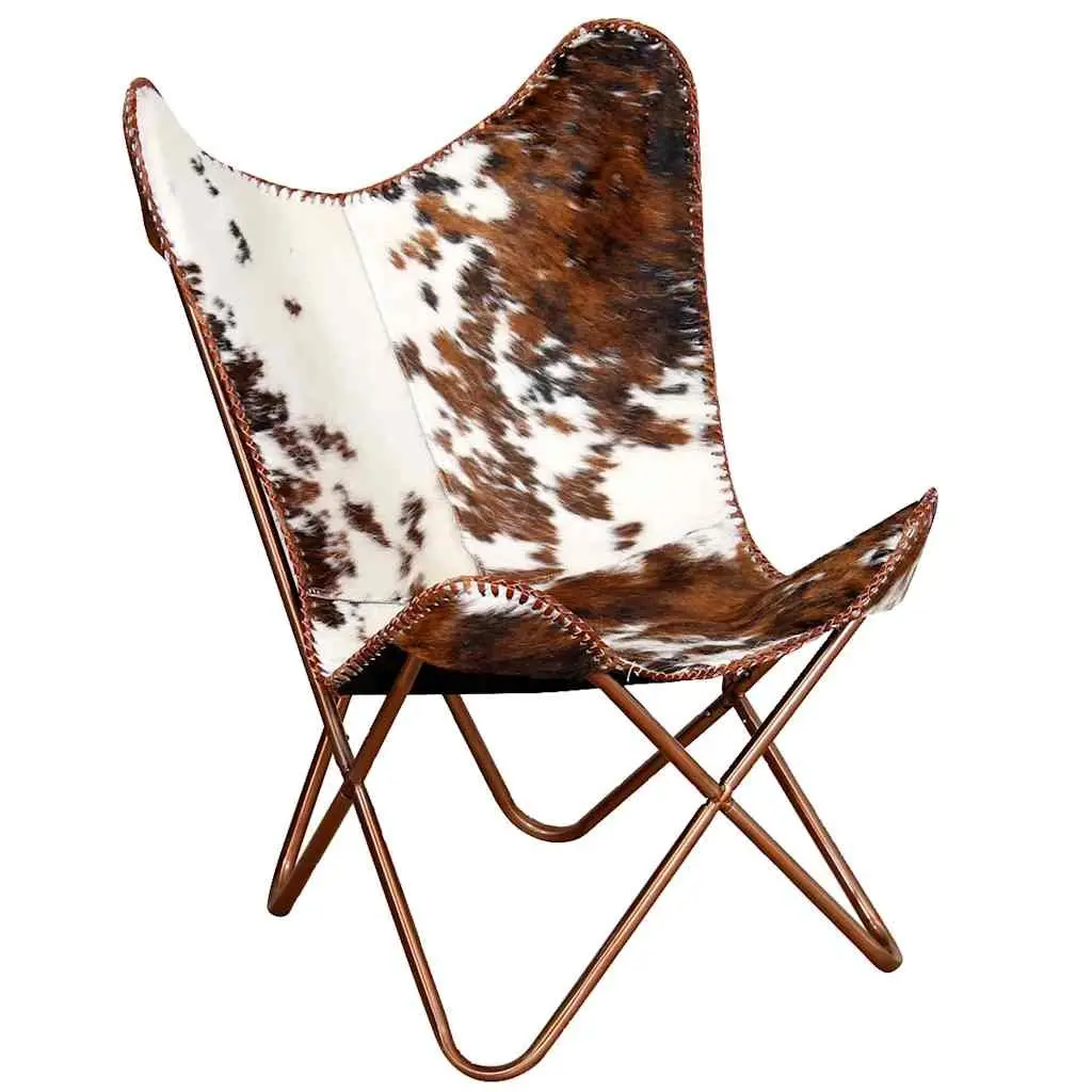 Butterfly Chair Brown White Cowhide Leather Arm Chair Lounge Seat Furniture