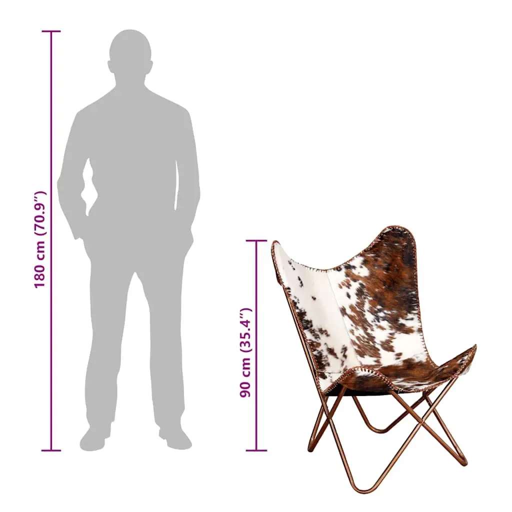Butterfly Chair Brown White Cowhide Leather Arm Chair Lounge Seat Furniture