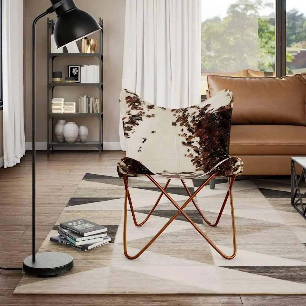 Butterfly Chair Brown White Cowhide Leather Arm Chair Lounge Seat Furniture