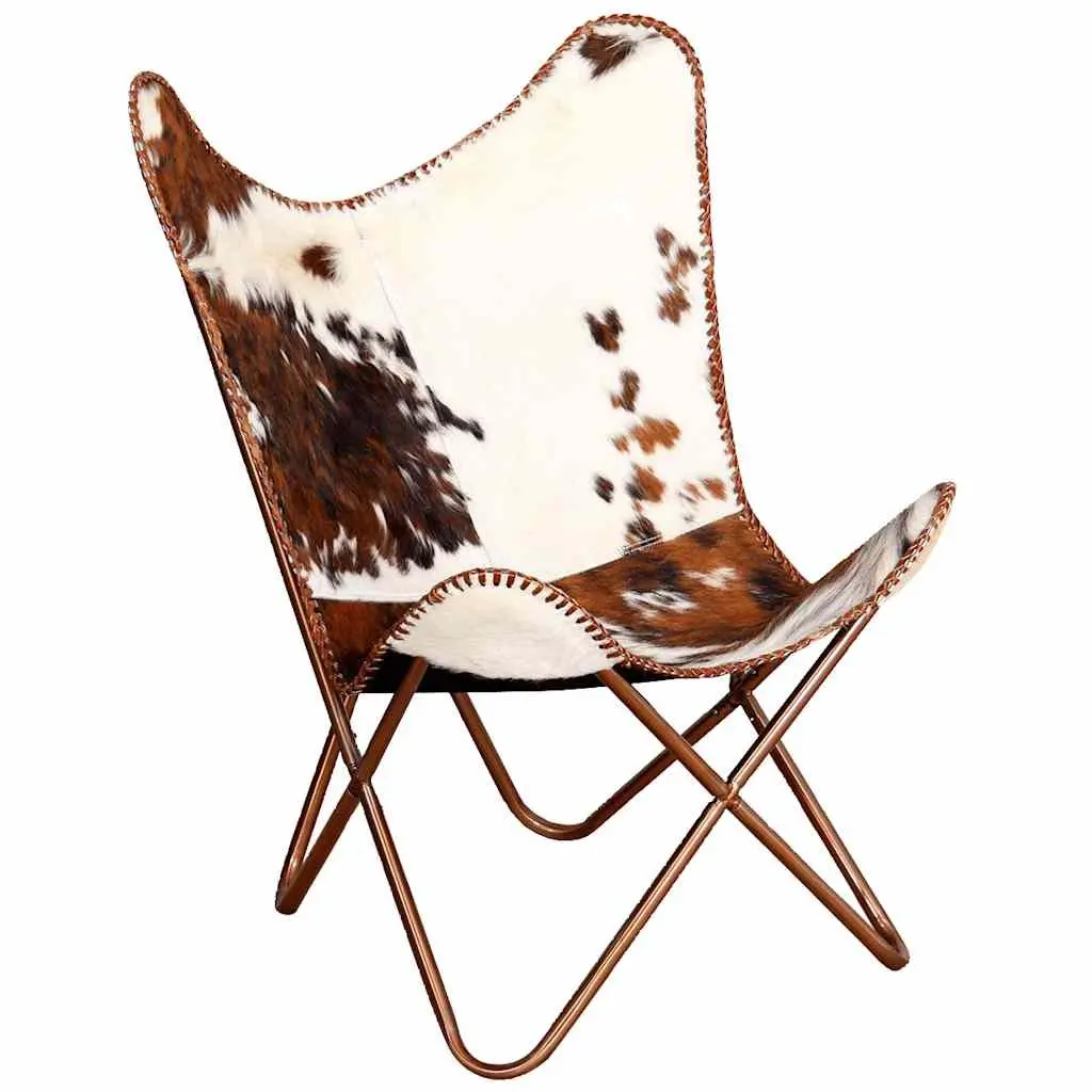 Butterfly Chair Brown White Cowhide Leather Arm Chair Lounge Seat Furniture