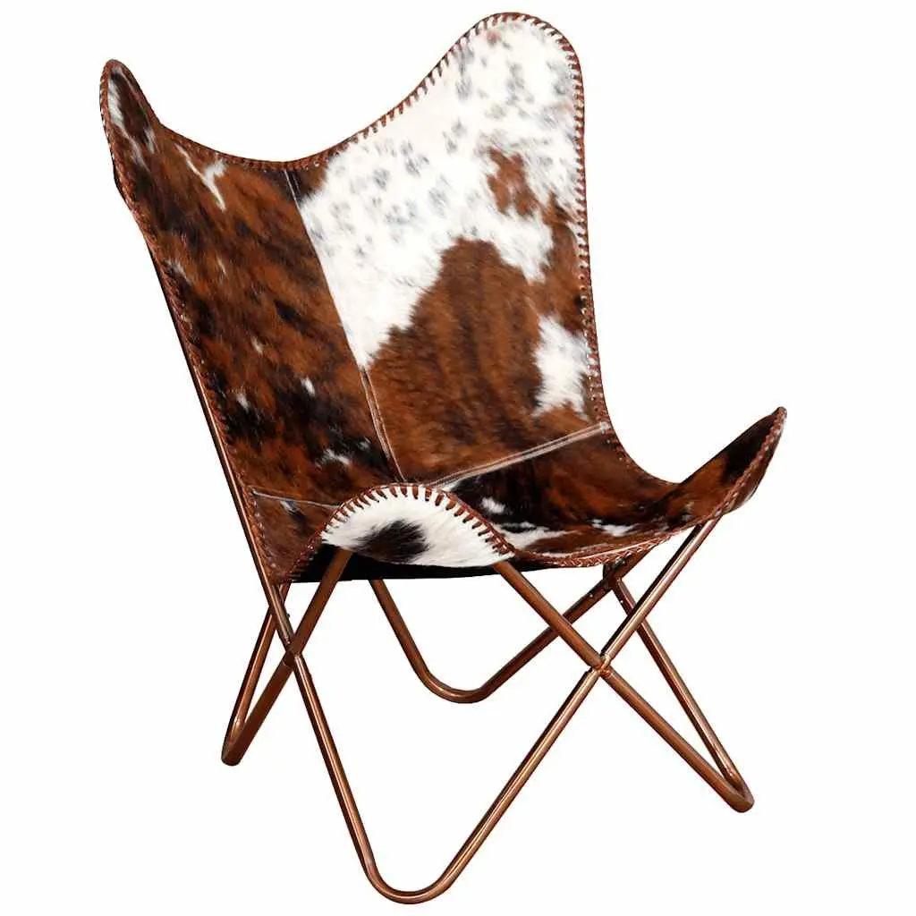 Butterfly Chair Brown White Cowhide Leather Arm Chair Lounge Seat Furniture