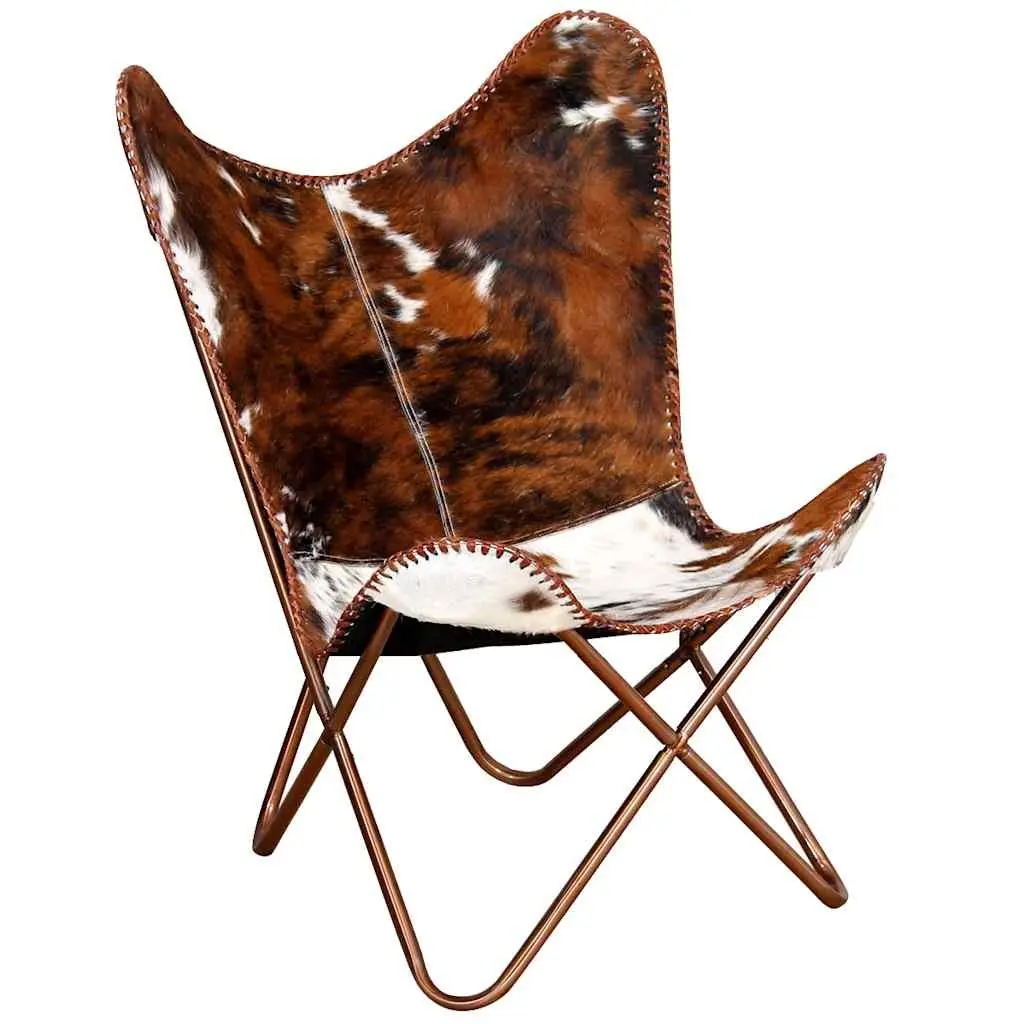 Butterfly Chair Brown White Cowhide Leather Arm Chair Lounge Seat Furniture