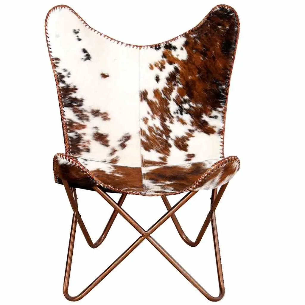 Butterfly Chair Brown White Cowhide Leather Arm Chair Lounge Seat Furniture