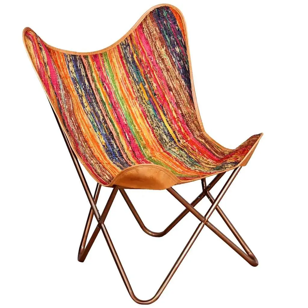 Butterfly Chair Multicolour Chindi Fabric Relaxation Lounge Seat Iron Frame