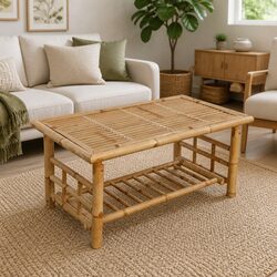 Coffee Table Bamboo Brown Living Room Accent Furniture Outdoor Indoor 90x50x45cm