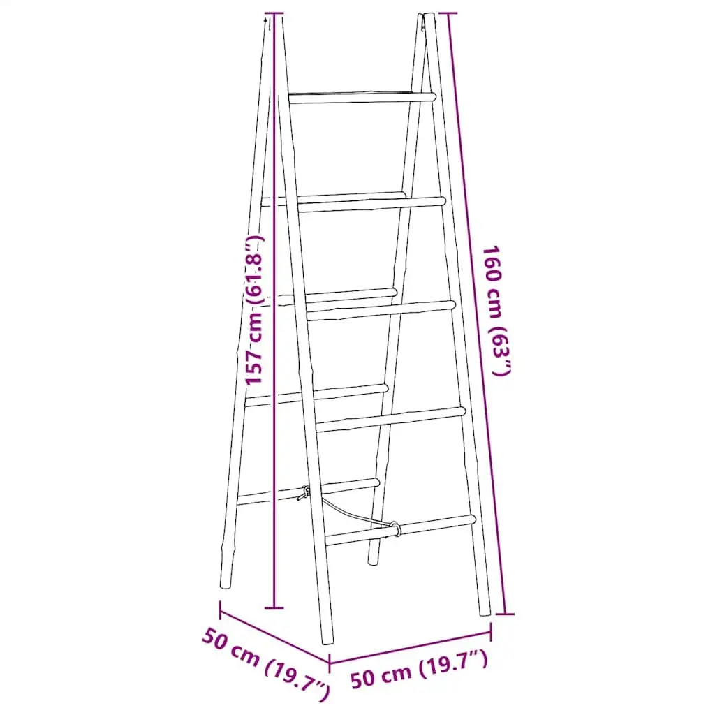 Double Towel Ladder Brown 50x160cm Bamboo 5 Rungs
