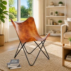 Butterfly Chair Brown Real Leather Armchair Lounge Relaxation Vintage Retro