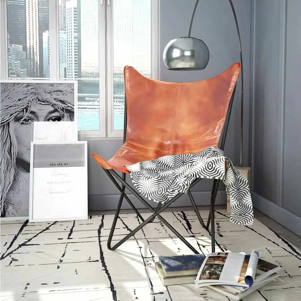 Butterfly Chair Brown Real Leather Armchair Lounge Relaxation Vintage Retro