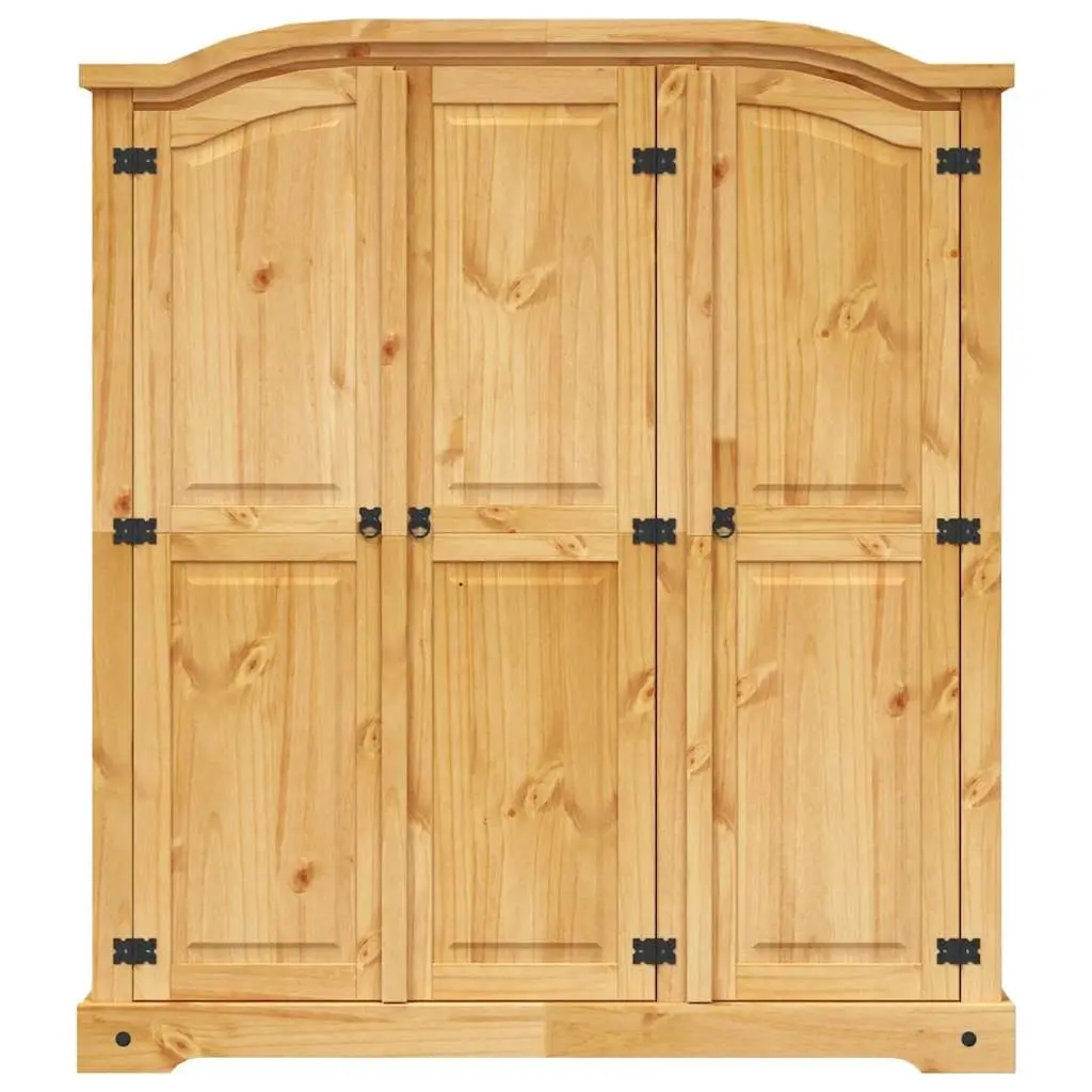 Wooden Wardrobe Cabinet Brown 3 Door Pine Mexican Corona Style with Shelving and Hanging Storage