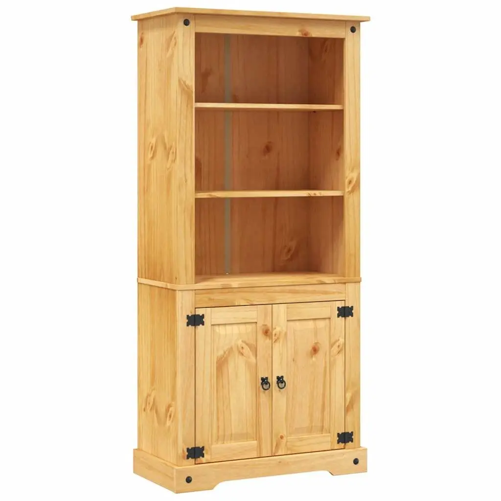 Storage Cupboard Brown 80x40x170cm Solid Pinewood Mexican Corona Style with 3 Open Shelves and Cabinet for Additional Storage