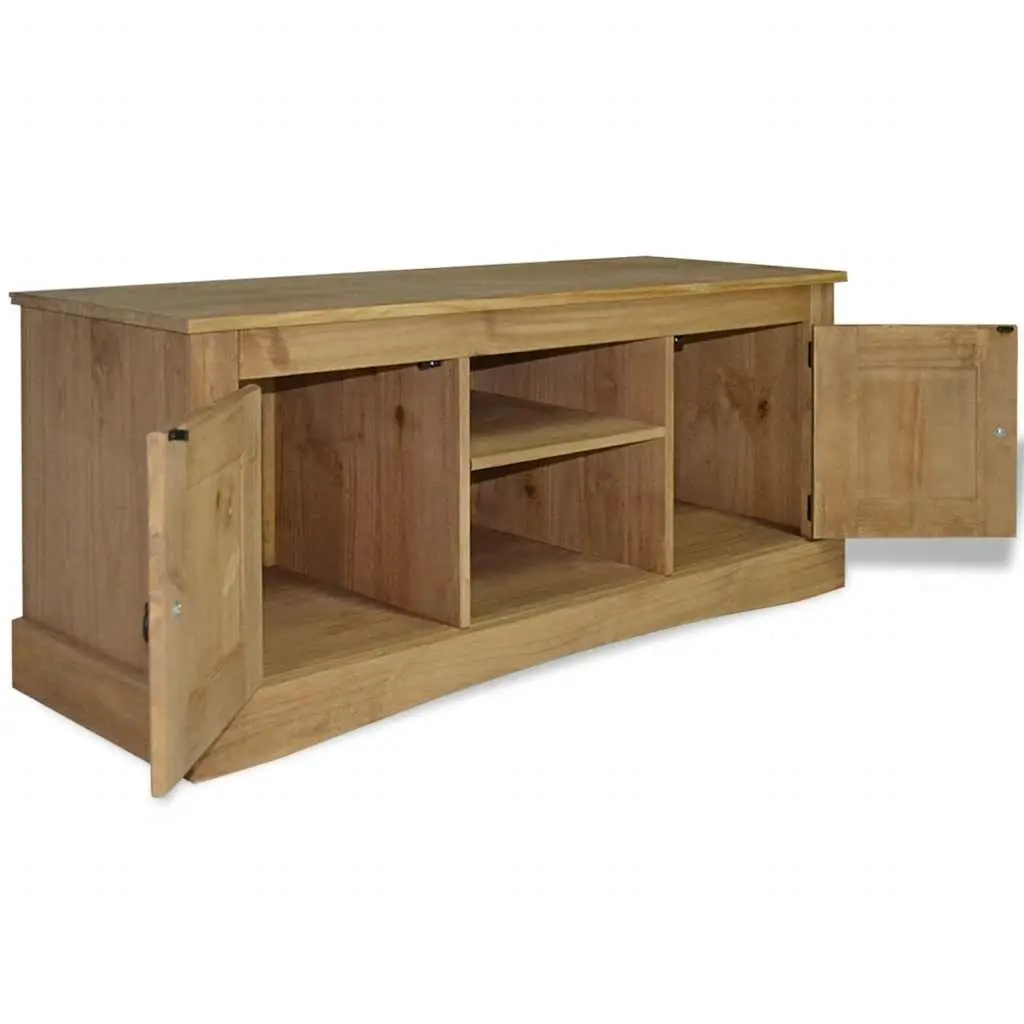TV Cabinet Brown Wooden Living Room Stand Storage Shelves Open Compartments