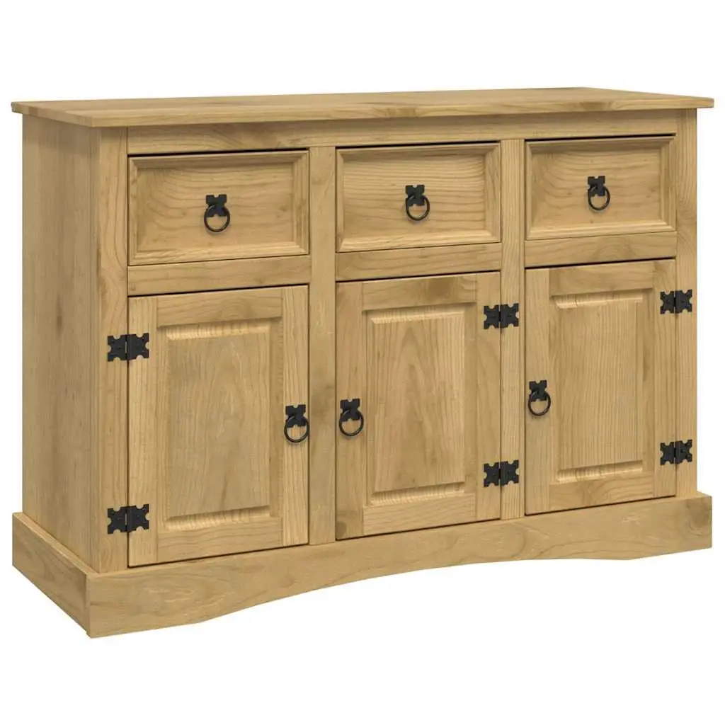Sideboard Brown Solid Pinewood 3 Doors Multiple Drawers Compartments