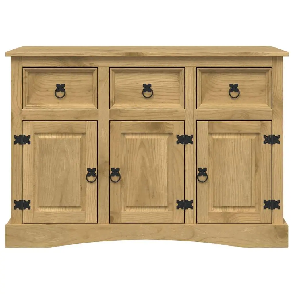 Sideboard Brown Solid Pinewood 3 Doors Multiple Drawers Compartments
