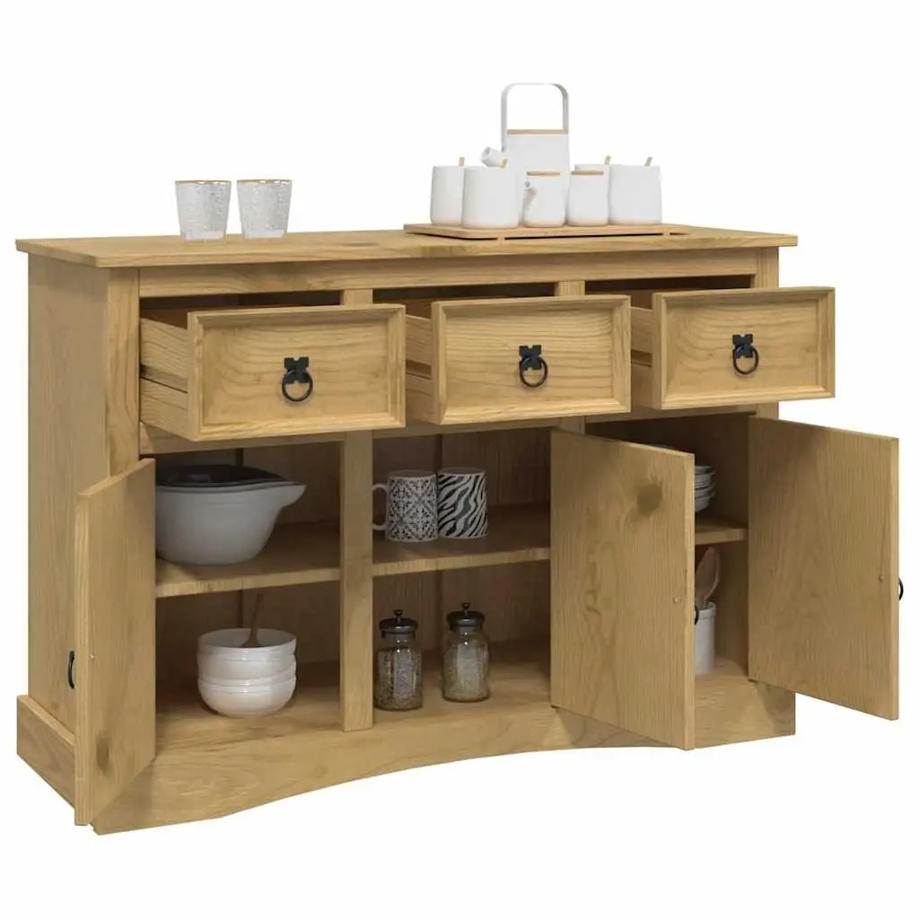 Sideboard Brown Solid Pinewood 3 Doors Multiple Drawers Compartments