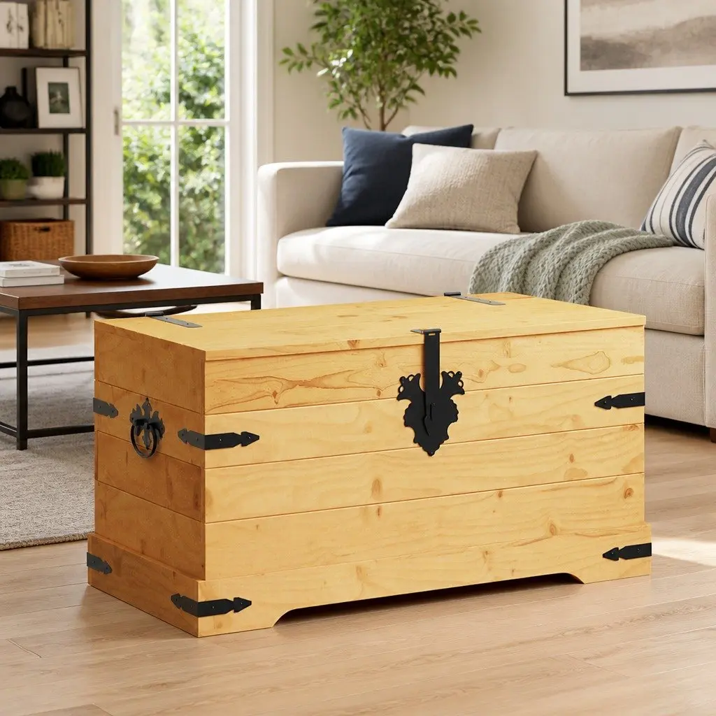 Storage Chest Wooden Pinewood Brown Corona Style Rustic Bedroom Living Room
