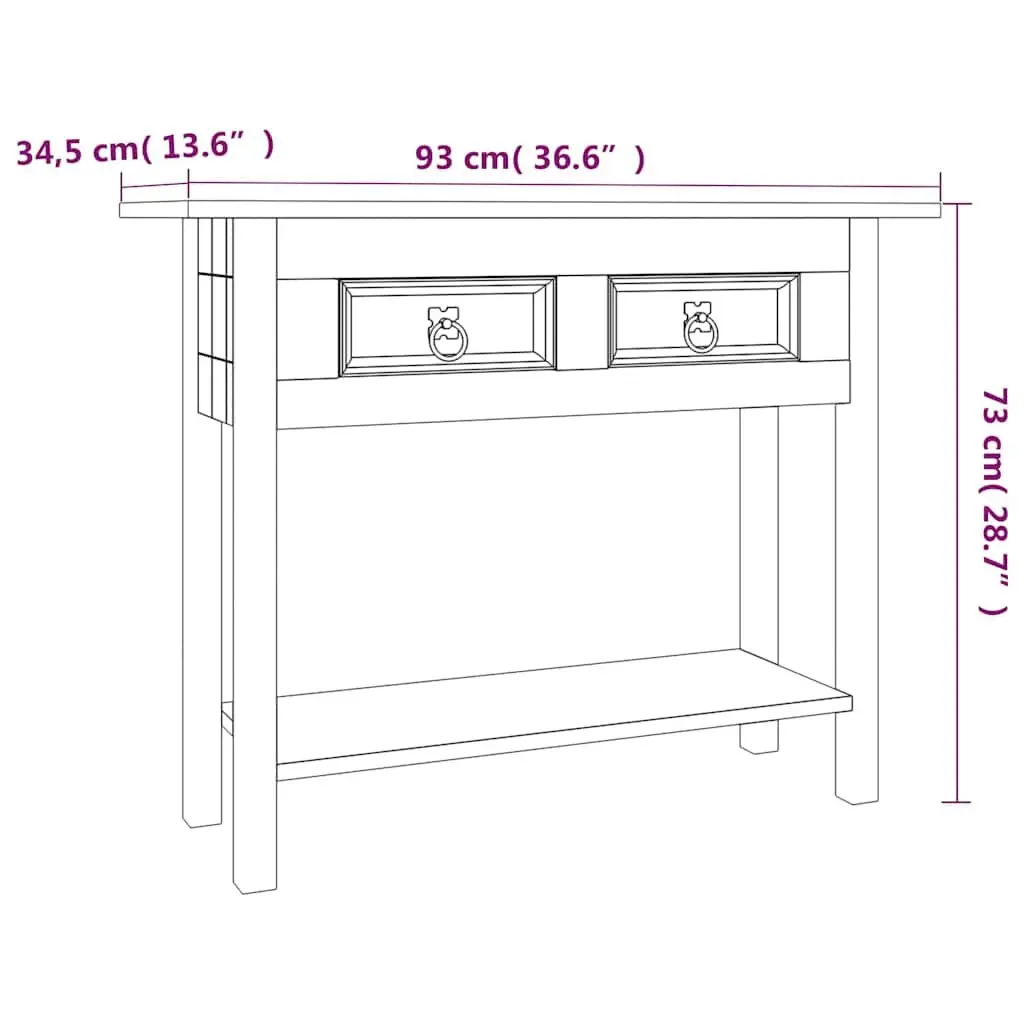 Console Table Brown 93 x 34.5 x 73 cm Rustic Mexican Style Storage Shelf with 2 Drawers and 1 Shelf