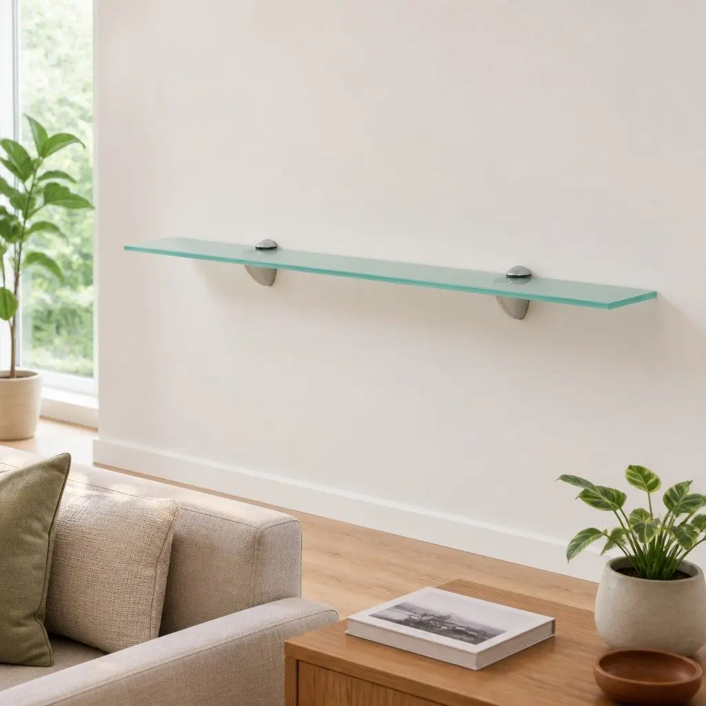 Floating Wall Shelf Transparent Glass 70x20 cm Modern Home Display Bracket