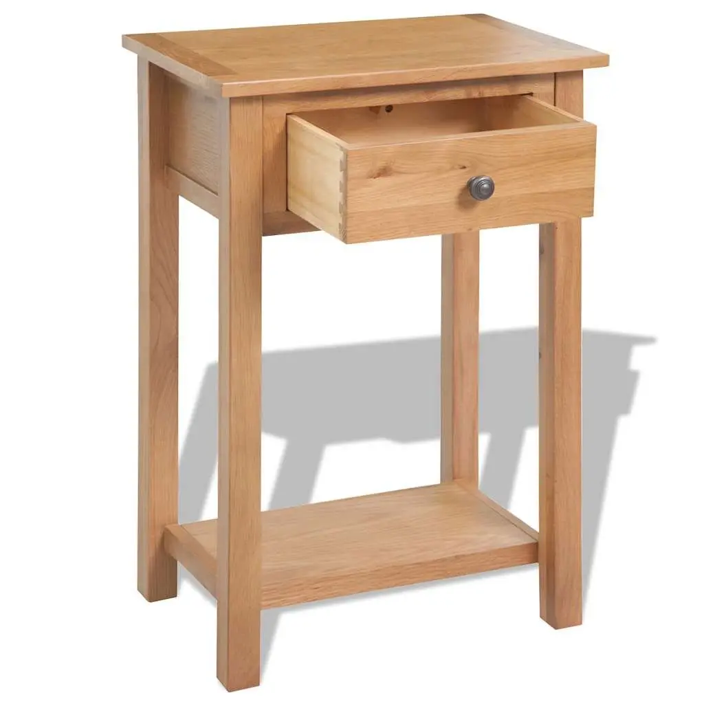 Console Table Brown Compact Solid Oak Wood with Drawer for Hallway Entry Display