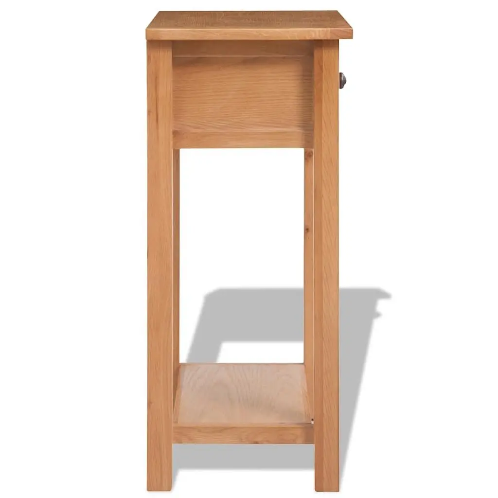 Console Table Brown Compact Solid Oak Wood with Drawer for Hallway Entry Display
