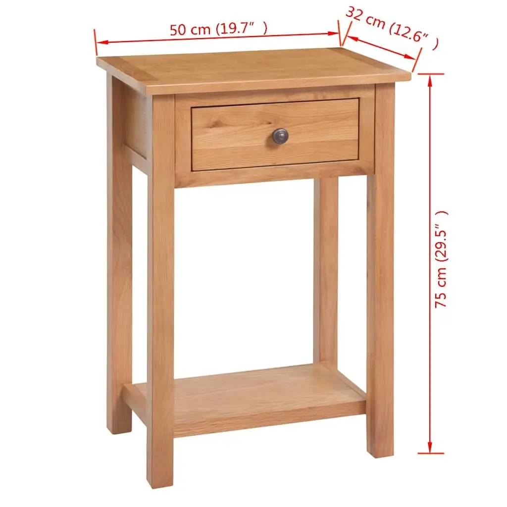 Console Table Brown Compact Solid Oak Wood with Drawer for Hallway Entry Display