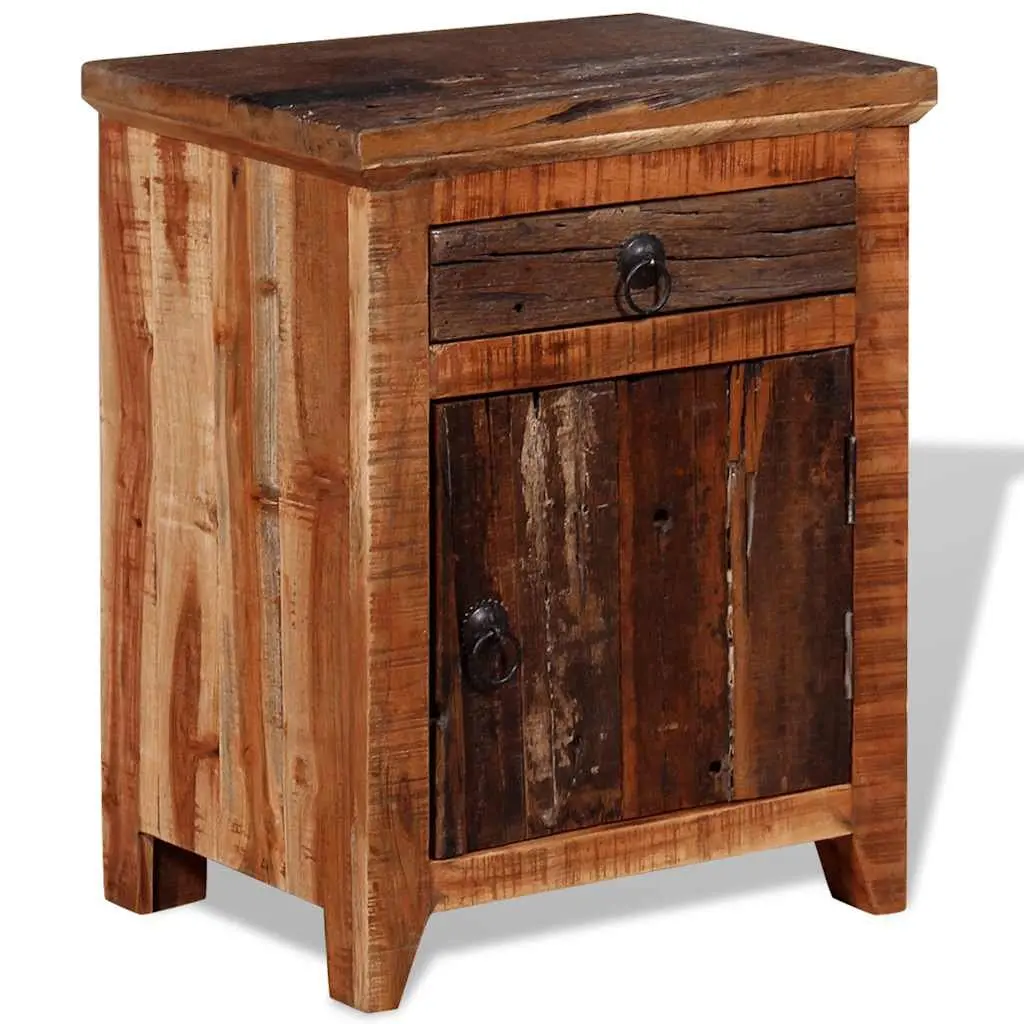 Bedside Table Brown Solid Acacia Reclaimed Wood Nightstand with Drawer Cabinet Storage