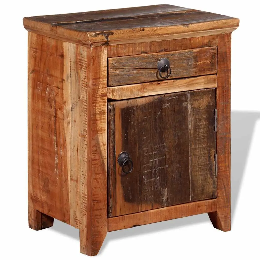 Bedside Table Brown Solid Acacia Reclaimed Wood Nightstand with Drawer Cabinet Storage