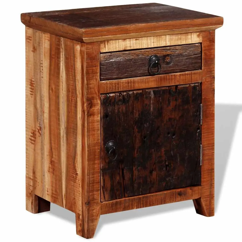 Bedside Table Brown Solid Acacia Reclaimed Wood Nightstand with Drawer Cabinet Storage