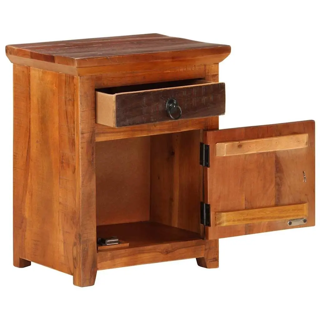 Bedside Table Brown Solid Acacia Reclaimed Wood Nightstand with Drawer Cabinet Storage
