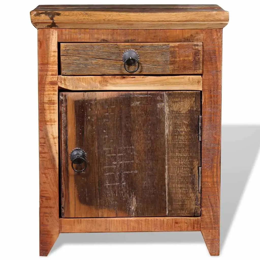 Bedside Table Brown Solid Acacia Reclaimed Wood Nightstand with Drawer Cabinet Storage