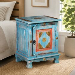 Blue Bedside Table Made of Solid Mango Wood