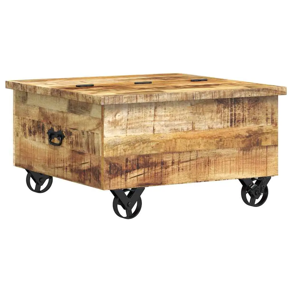 Industrial Coffee Table Brown 70 x 70 x 40 cm Solid Mango Wood 5 Drawers Iron Wheels