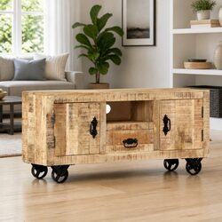 Wooden Industrial TV Cabinet with Wheels for Easy Use