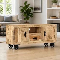 Wooden Industrial TV Cabinet with Wheels for Easy Use