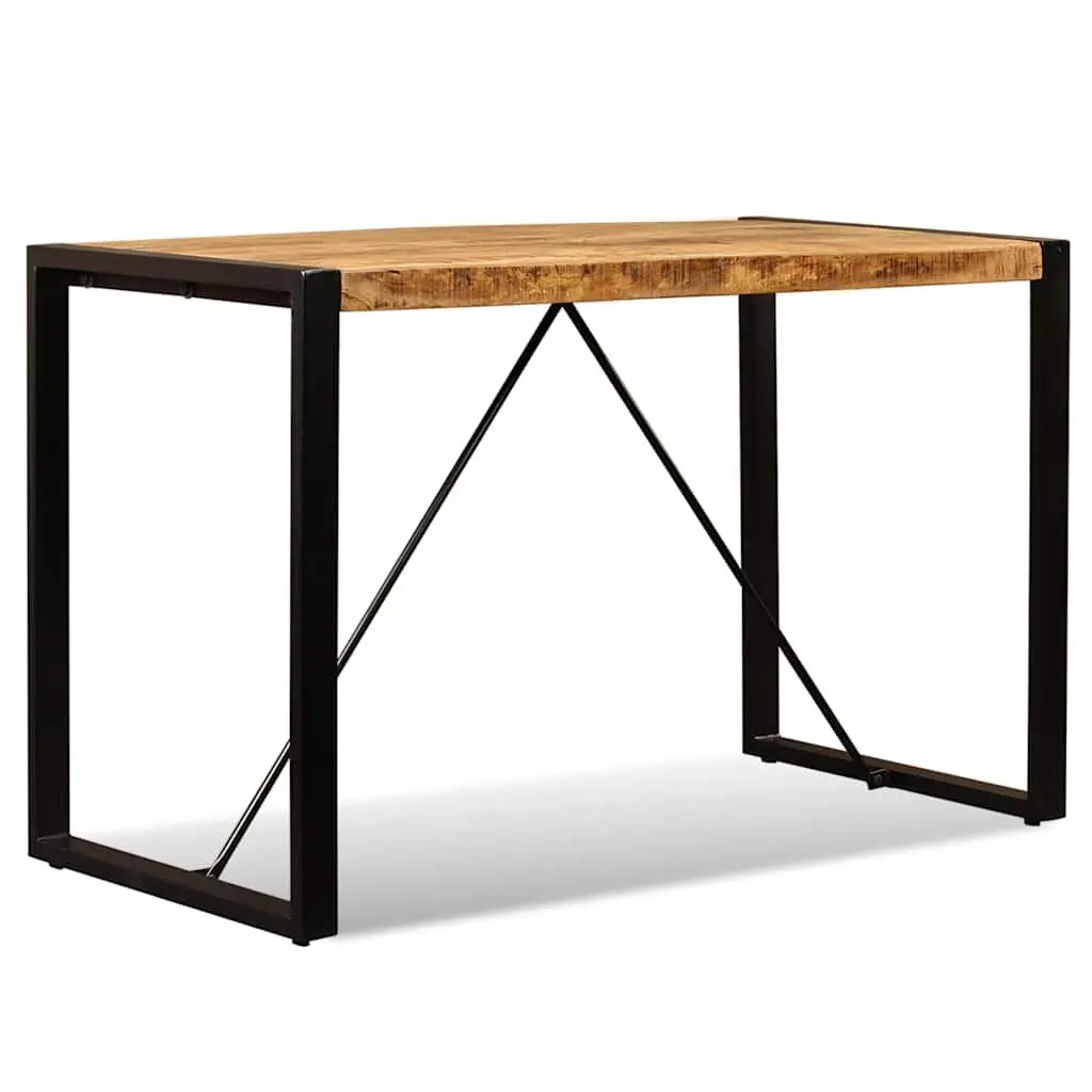 Dining Table Brown 120cm Solid Rough Mango Wood Industrial Style Steel Legs