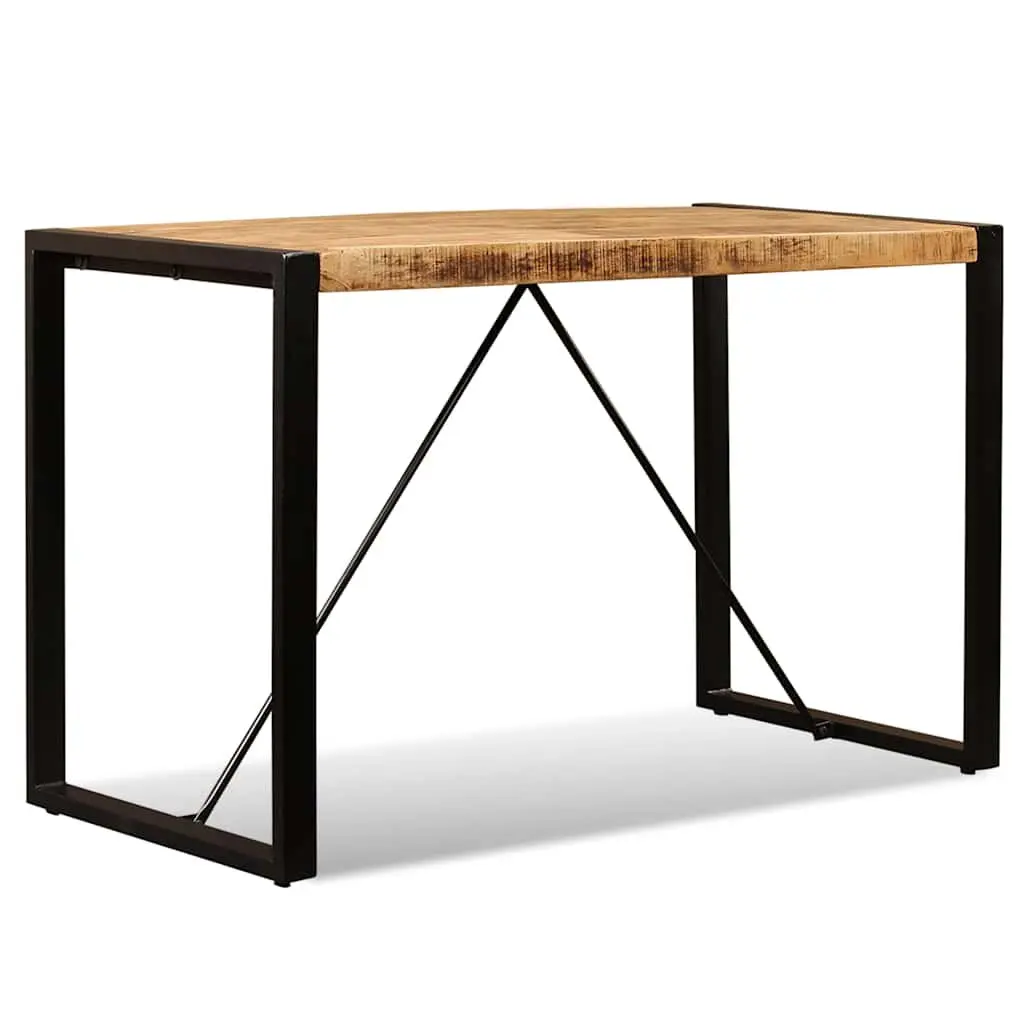 Dining Table Brown 120cm Solid Rough Mango Wood Industrial Style Steel Legs