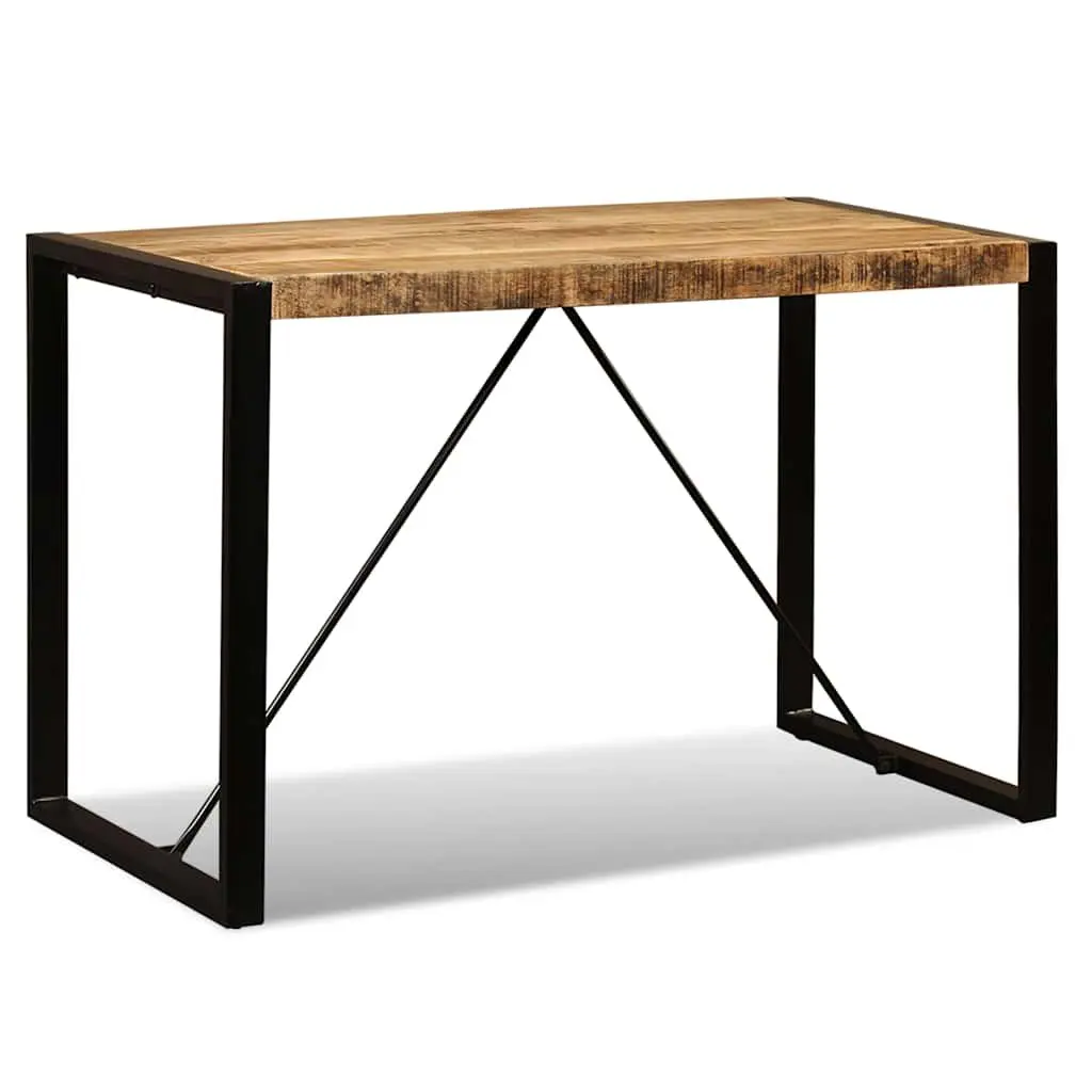 Dining Table Brown 120cm Solid Rough Mango Wood Industrial Style Steel Legs