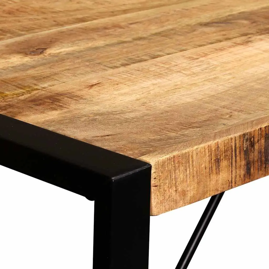 Dining Table Brown 120cm Solid Rough Mango Wood Industrial Style Steel Legs